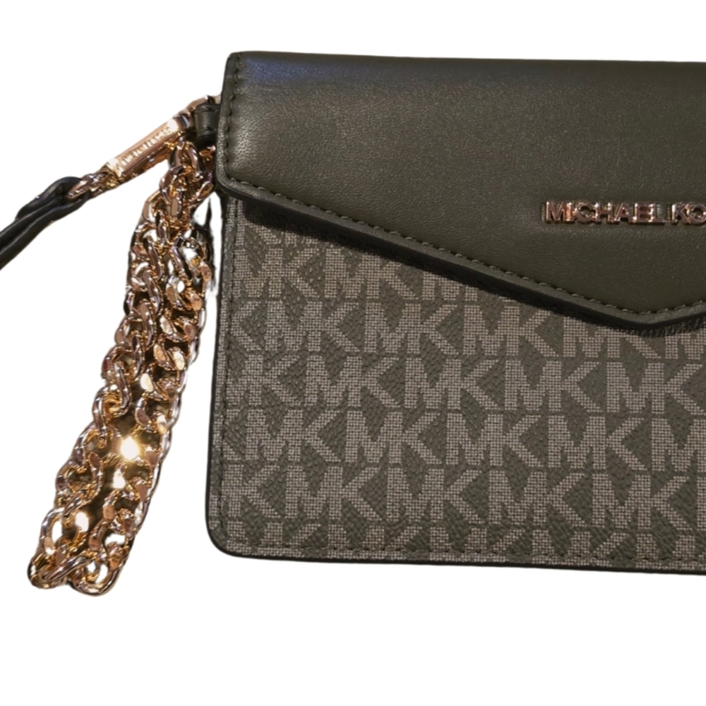 Michael Kors Olive and Gold Clutch